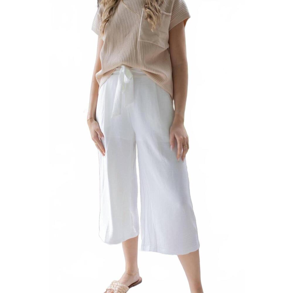 NEW HEM & THREAD easy elegance tie waist crop pants in white - Picture 3 of 10